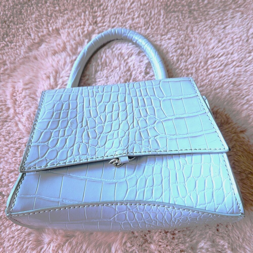 Forever 21 Mini Crossbody Bag Silver Chain Accent Slate Blue Faux Croc